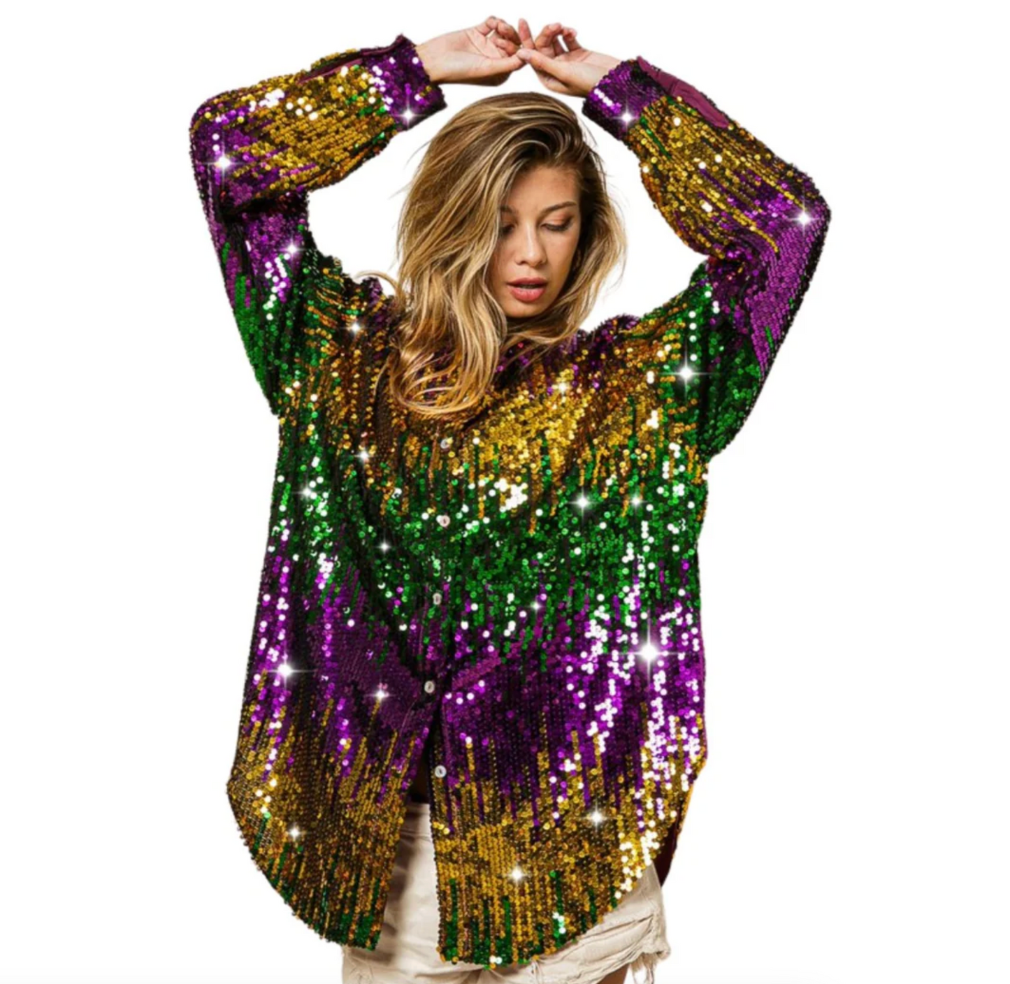 Mardi Gras Sequin Button Up