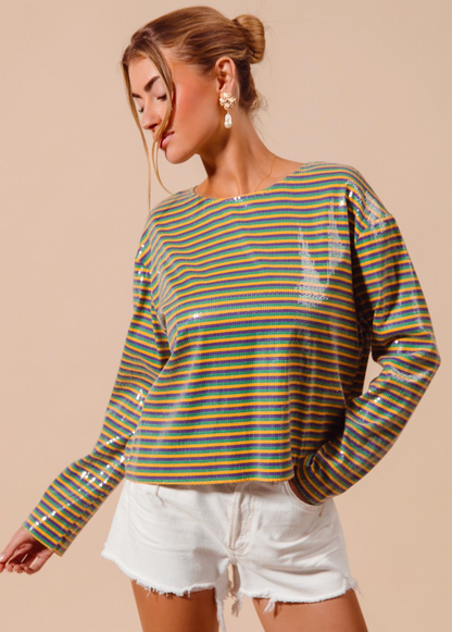 Mardi Gras Shimmer Pinstripe Top