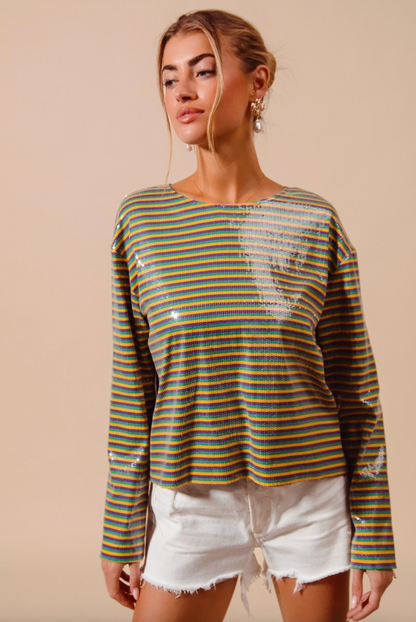 Mardi Gras Shimmer Pinstripe Top