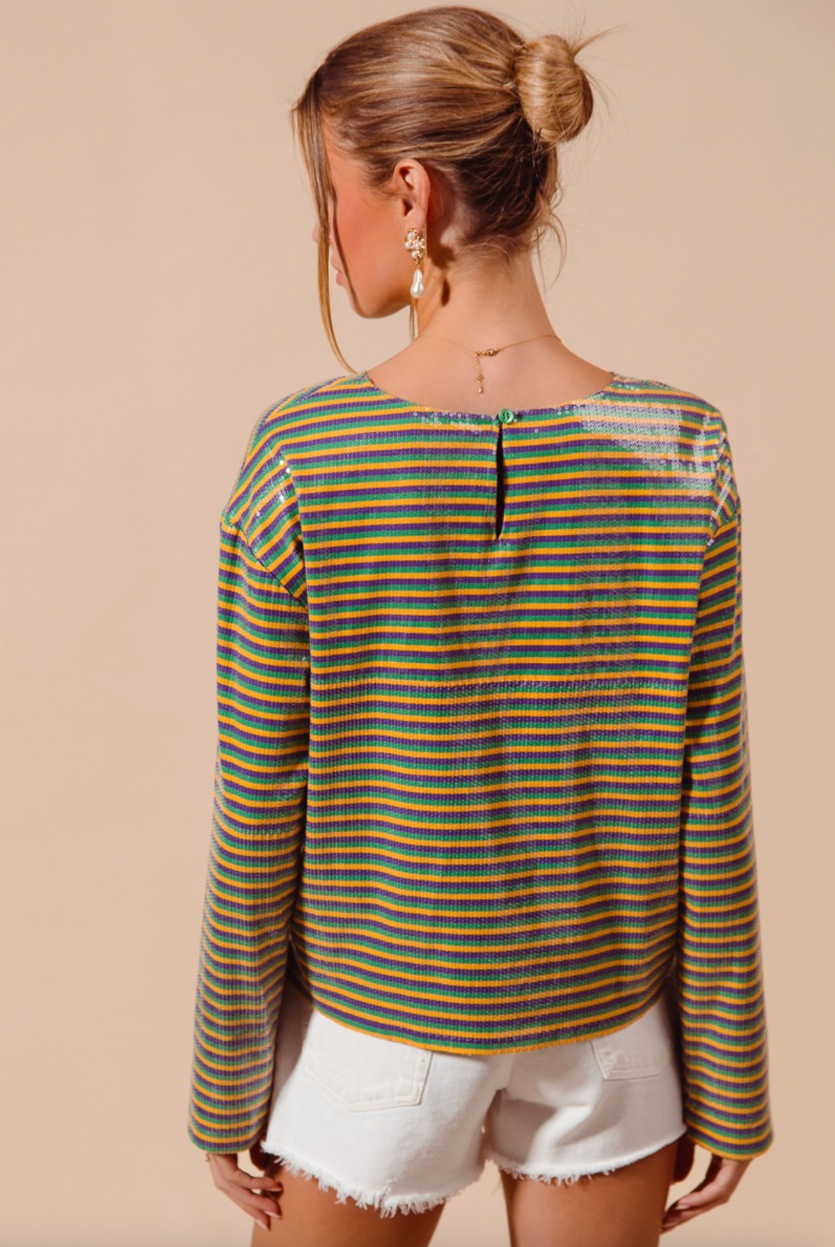 Mardi Gras Shimmer Pinstripe Top