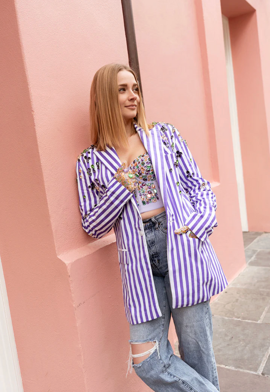 Purple Striped Blazer with Jewels