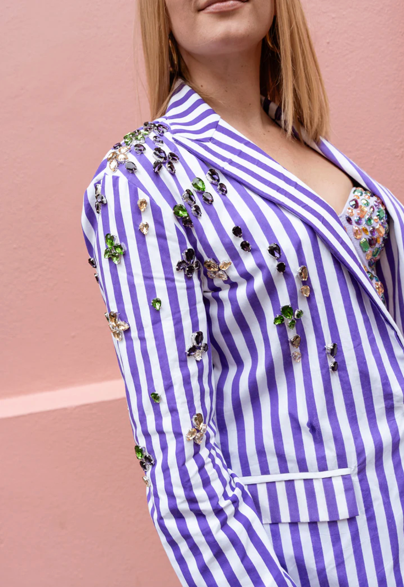 Purple Striped Blazer with Jewels