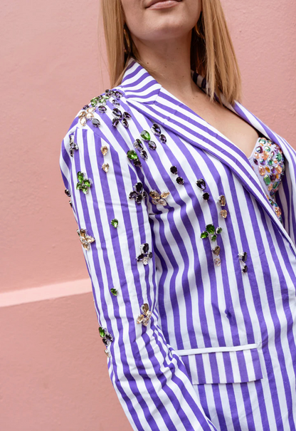Purple Striped Blazer with Jewels