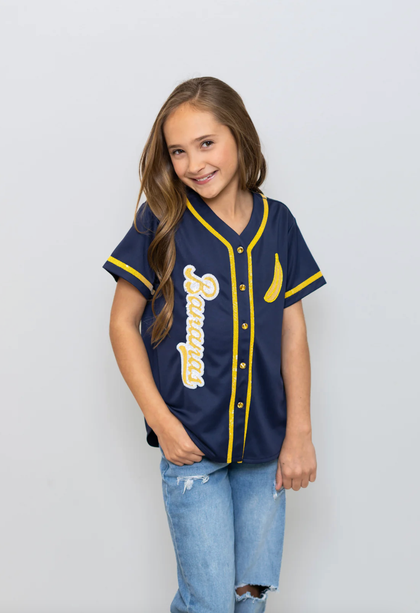 Bananas Sequin Baseball Jersey, Kids