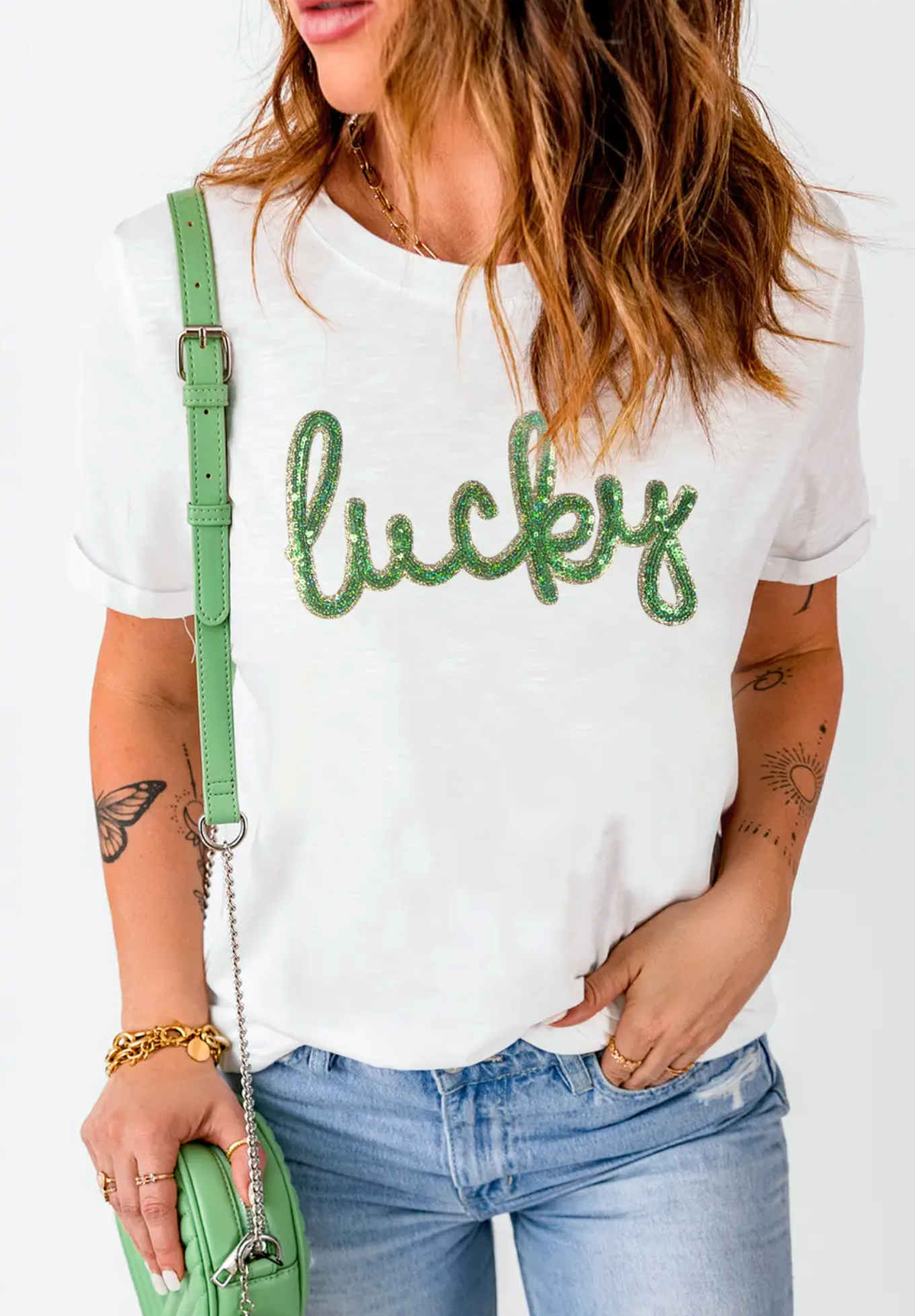 Sequin Lucky Cuff Sleeve Tee