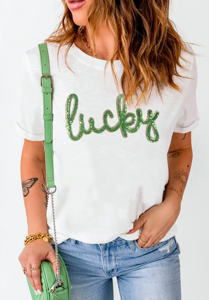 Sequin Lucky Cuff Sleeve Tee