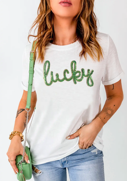 Sequin Lucky Cuff Sleeve Tee