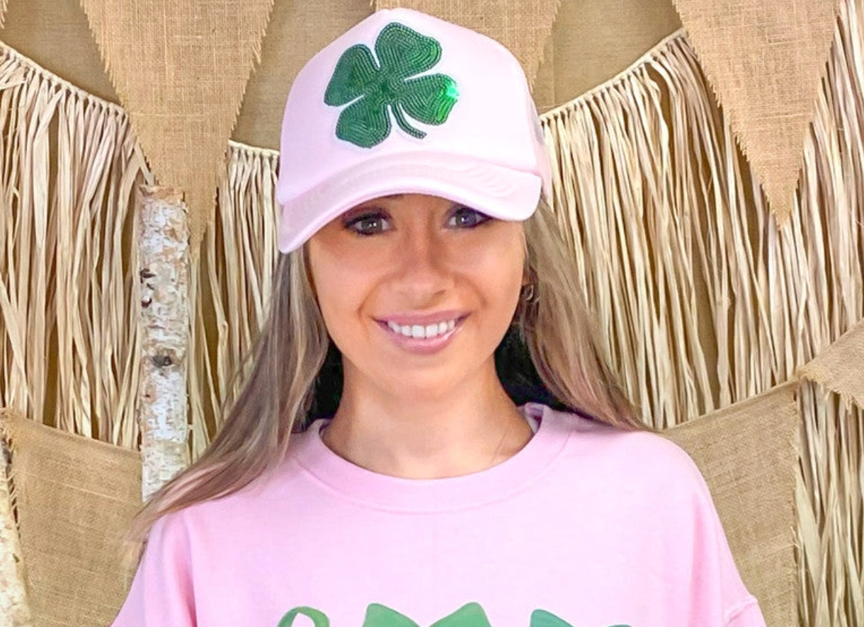 Sequin Clover Trucker Hat