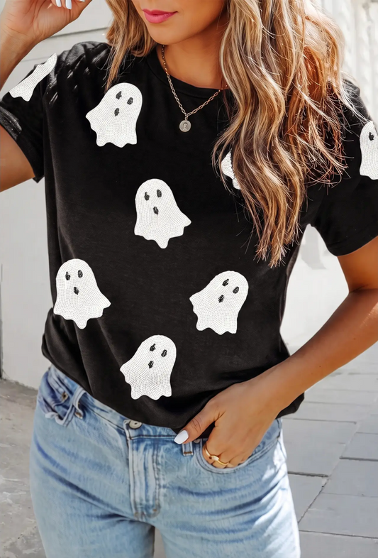 Sequin Ghost Tee, Black