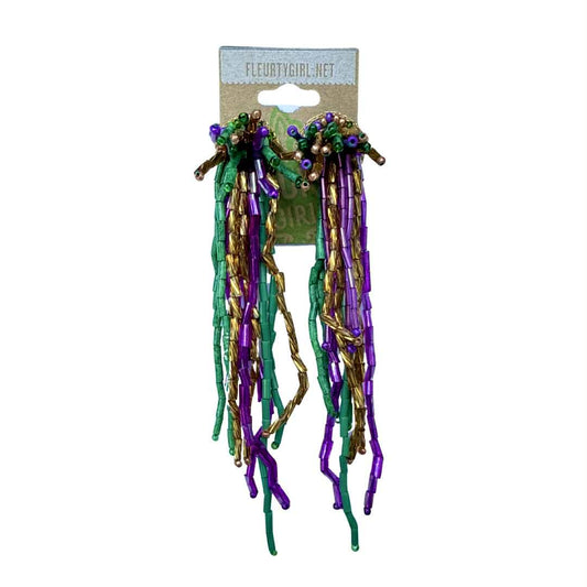 Beaded Dangle Fringe Earrings, Mardi Gras