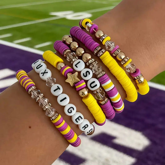 Purple & Gold Stacked Beaded Bracelet Set