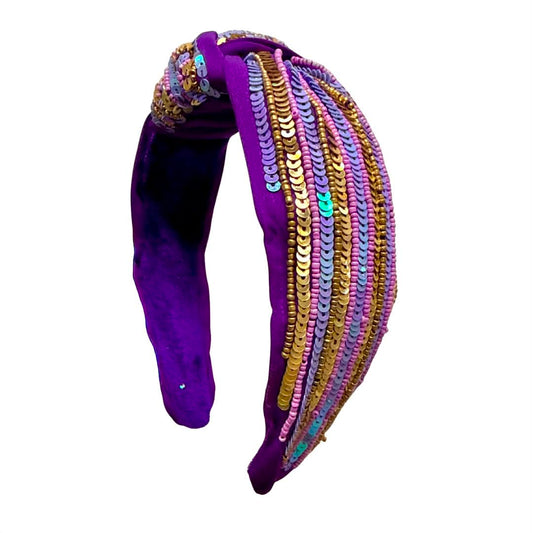 Iridescent Sequin Stripe Headband, Purple & Gold