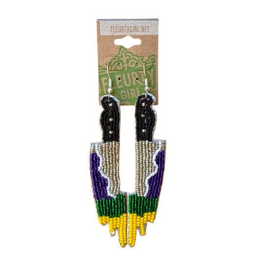 Beaded King Cake Knife Earrings