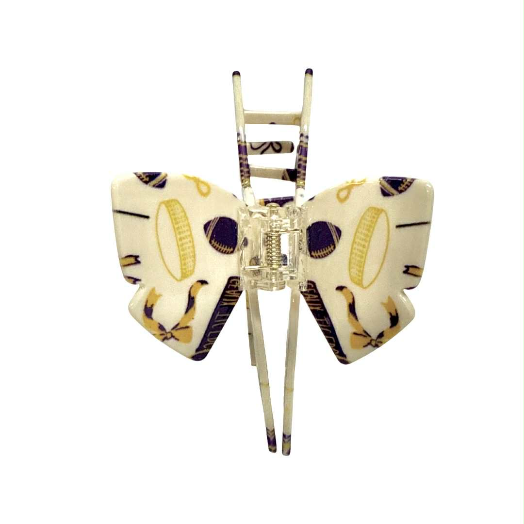 Football Icon Bow Claw Clip, Purple & Gold
