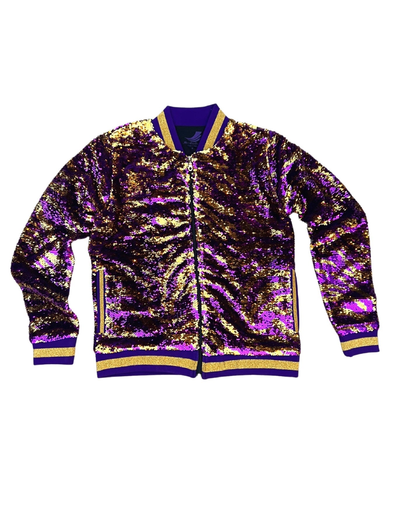 Gleaux Girl Reversible Purple and Gold, Black and Gold selling Sequin Striped Jacket