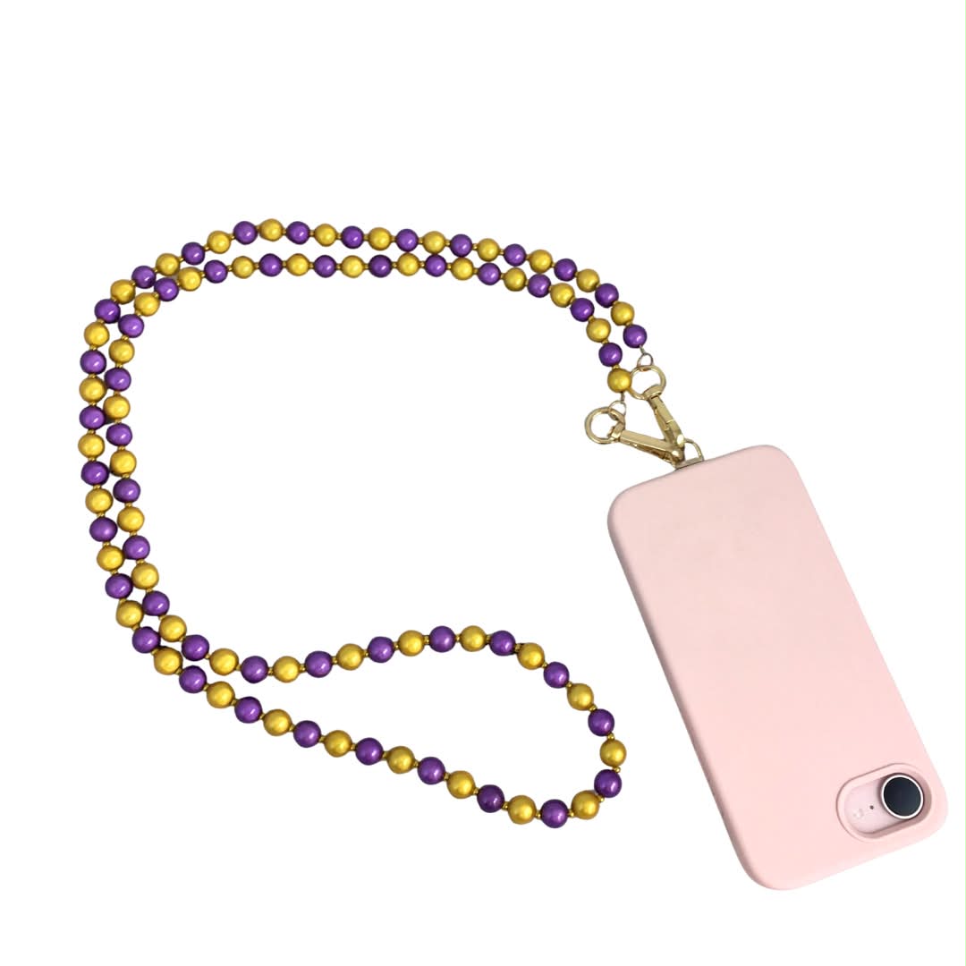Bead Phone Strap, Purple & Gold