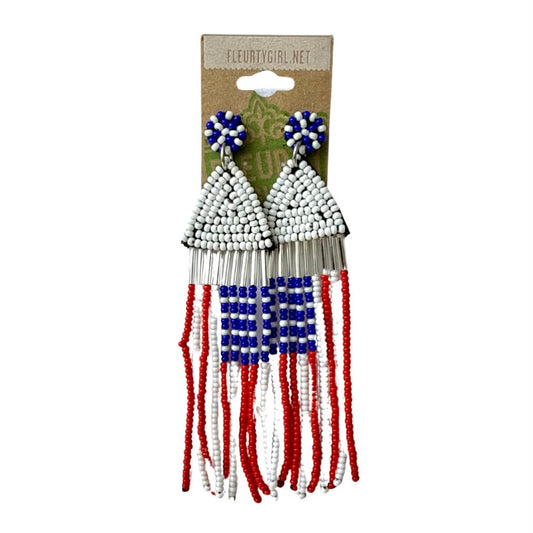 Patriotic Flag Beaded Dangle Earrings