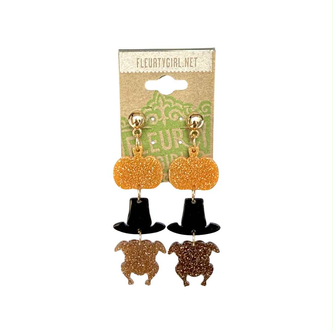 Pumpkin, Hat, Turkey Dangle Earrings