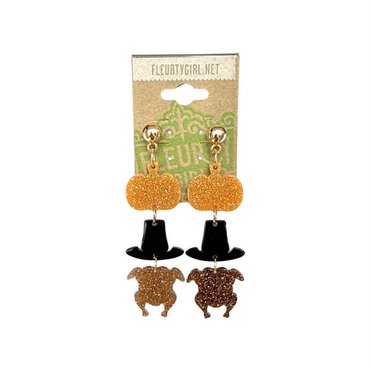 Pumpkin, Hat, Turkey Dangle Earrings
