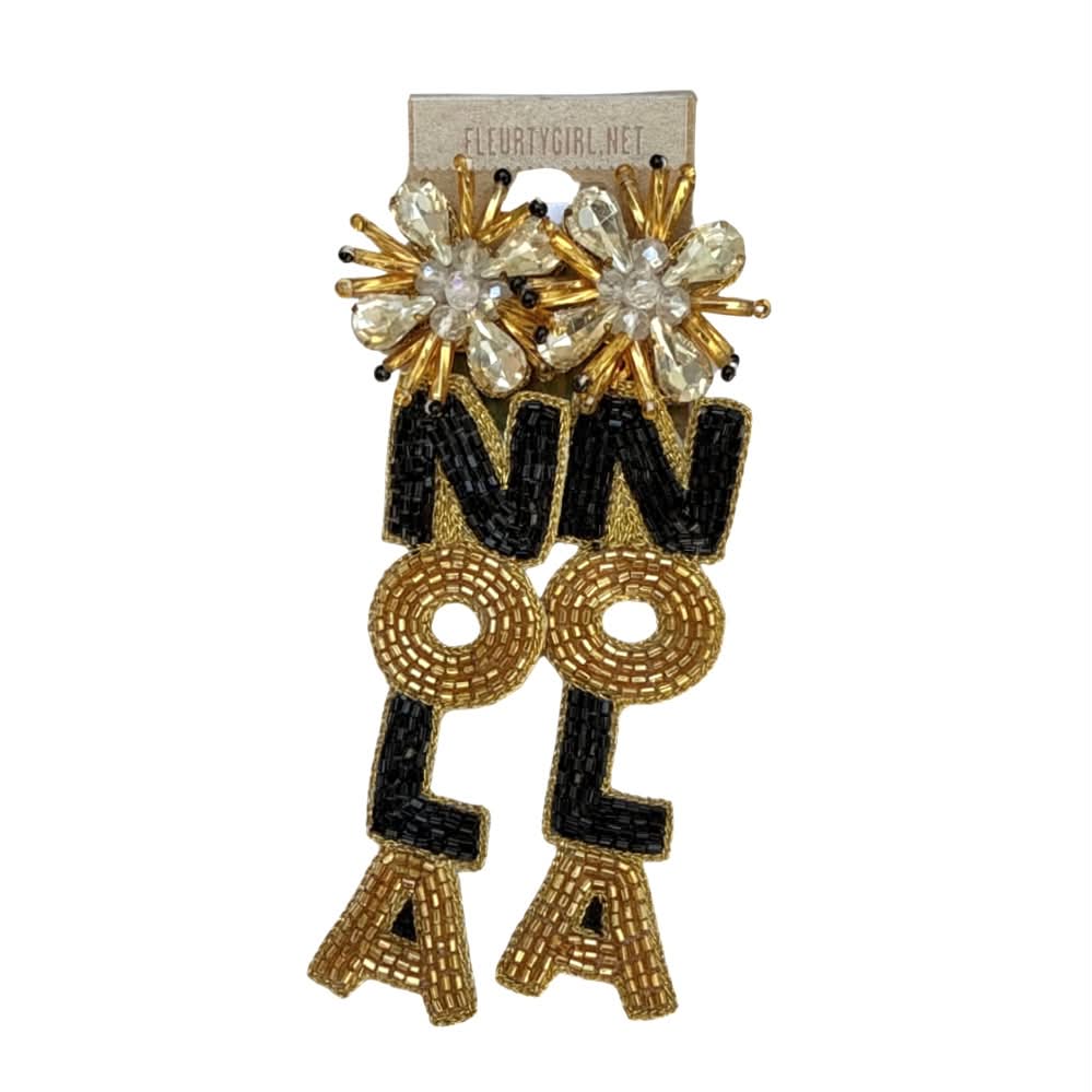 Black & Gold NOLA Beaded Starburst Post Earrings