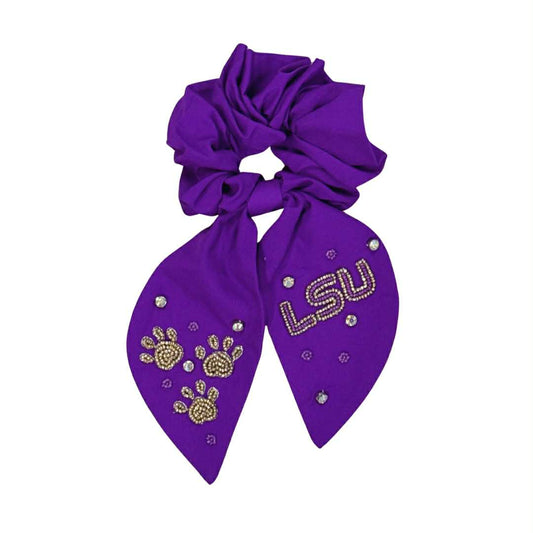 Game Day Beaded Scrunchie, Purple & Gold