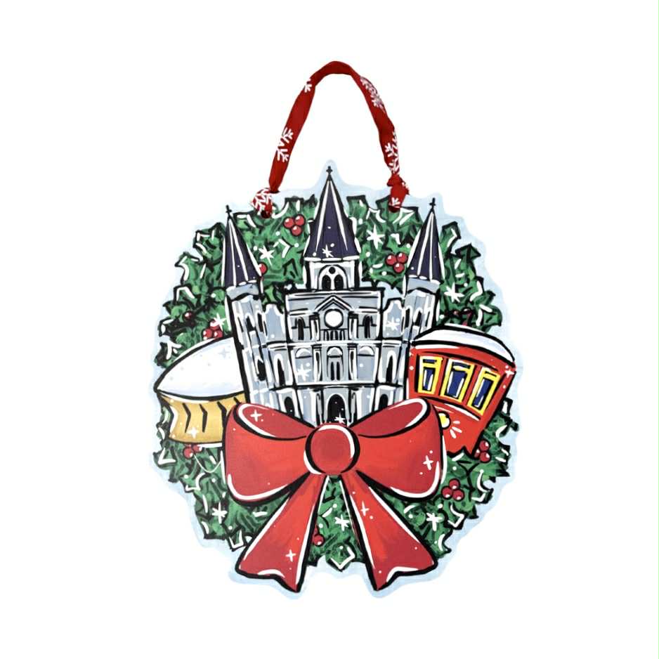 NOLA Christmas Wreath Door Hanger