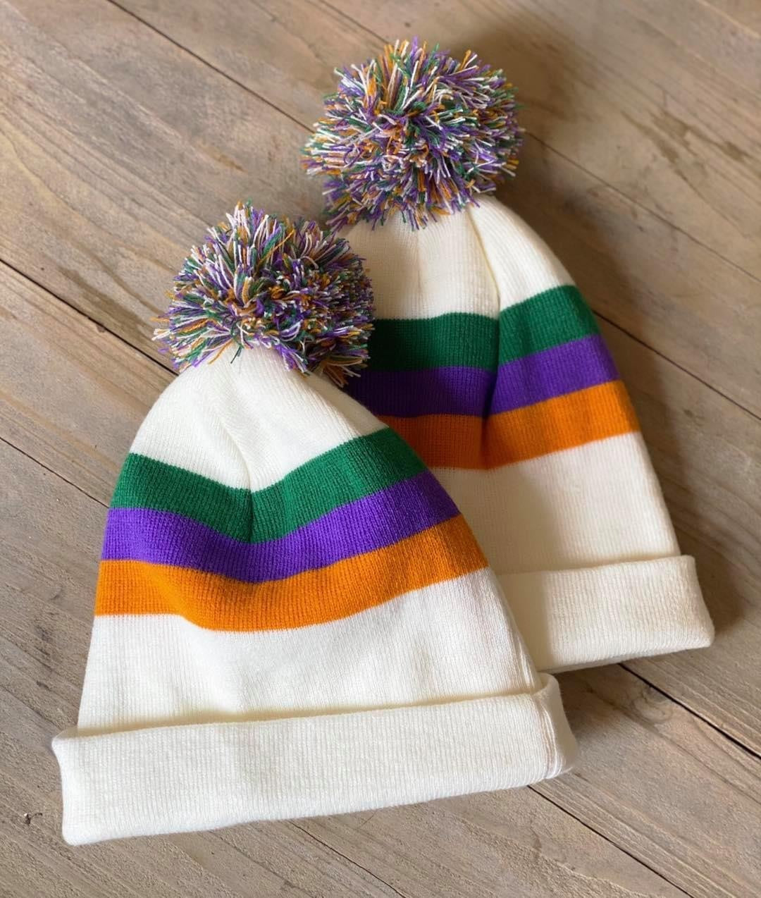 Mardi Gras Color Block Beanie, White