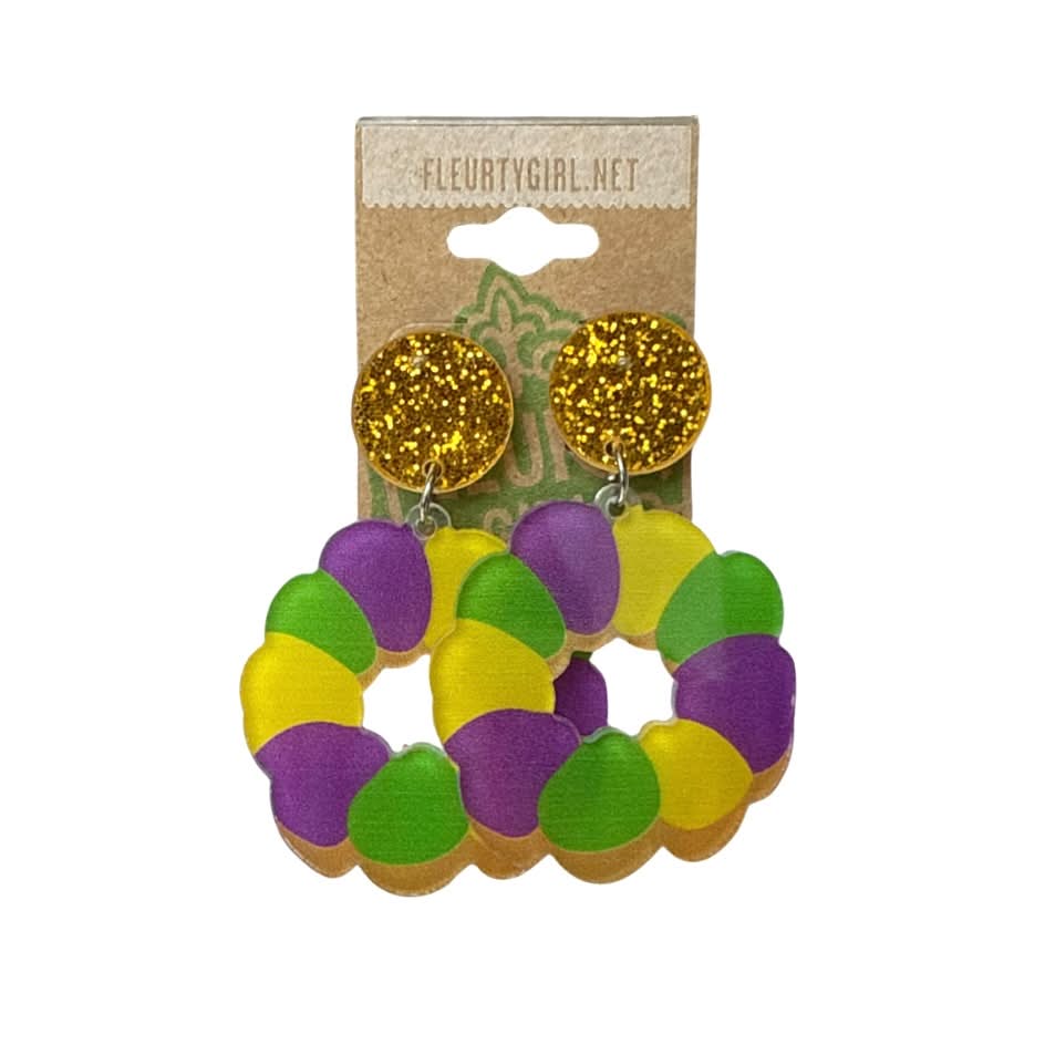 Acrylic Gold Post King Cake Earrings