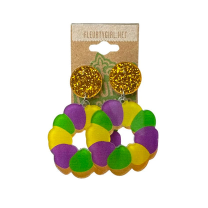 Acrylic Gold Post King Cake Earrings