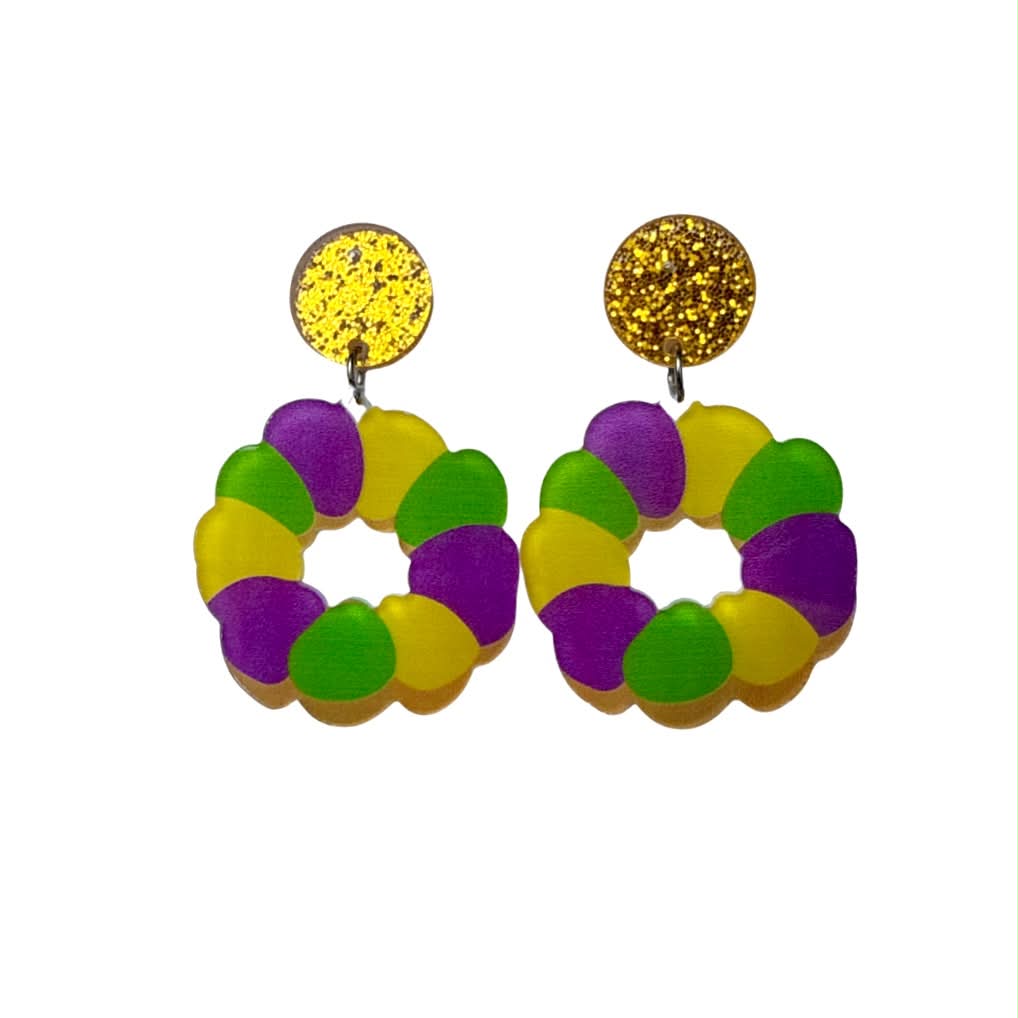 Acrylic Gold Post King Cake Earrings