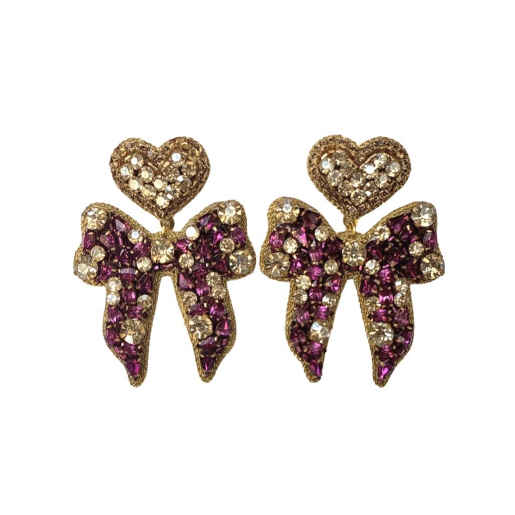 Heart Gem Coquette Earrings, Purple & Gold
