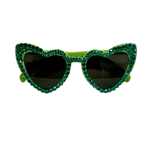 Rhinestone Heart Sunglasses, Green