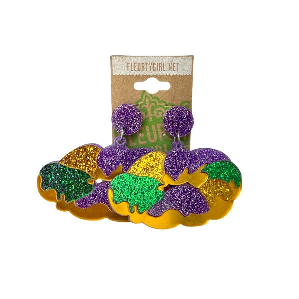 Glitter Acrylic King Cake Earrings