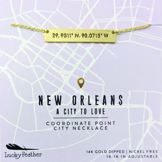 NOLA City Coordinates Necklace, Gold