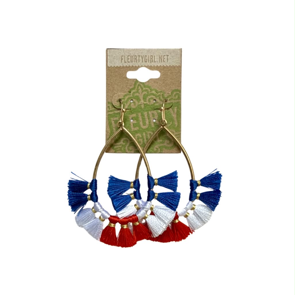 Red, White, and Blue Tassel Teardrop Earrings