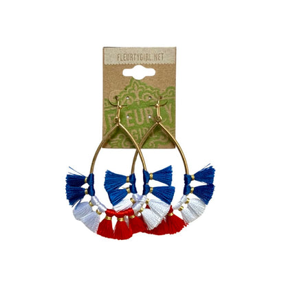 Red, White, and Blue Tassel Teardrop Earrings
