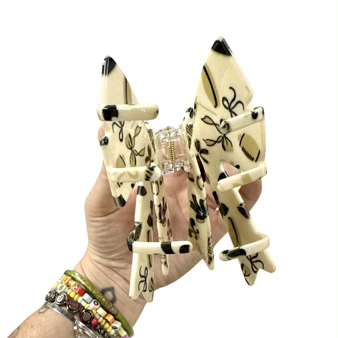 Football Icon Bow Claw Clip, Black & Gold