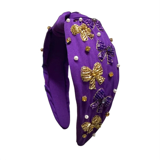 Beaded Coquette Headband, Purple & Gold