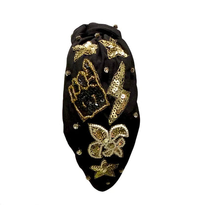 Game Day Sequin Headband, Black & Gold