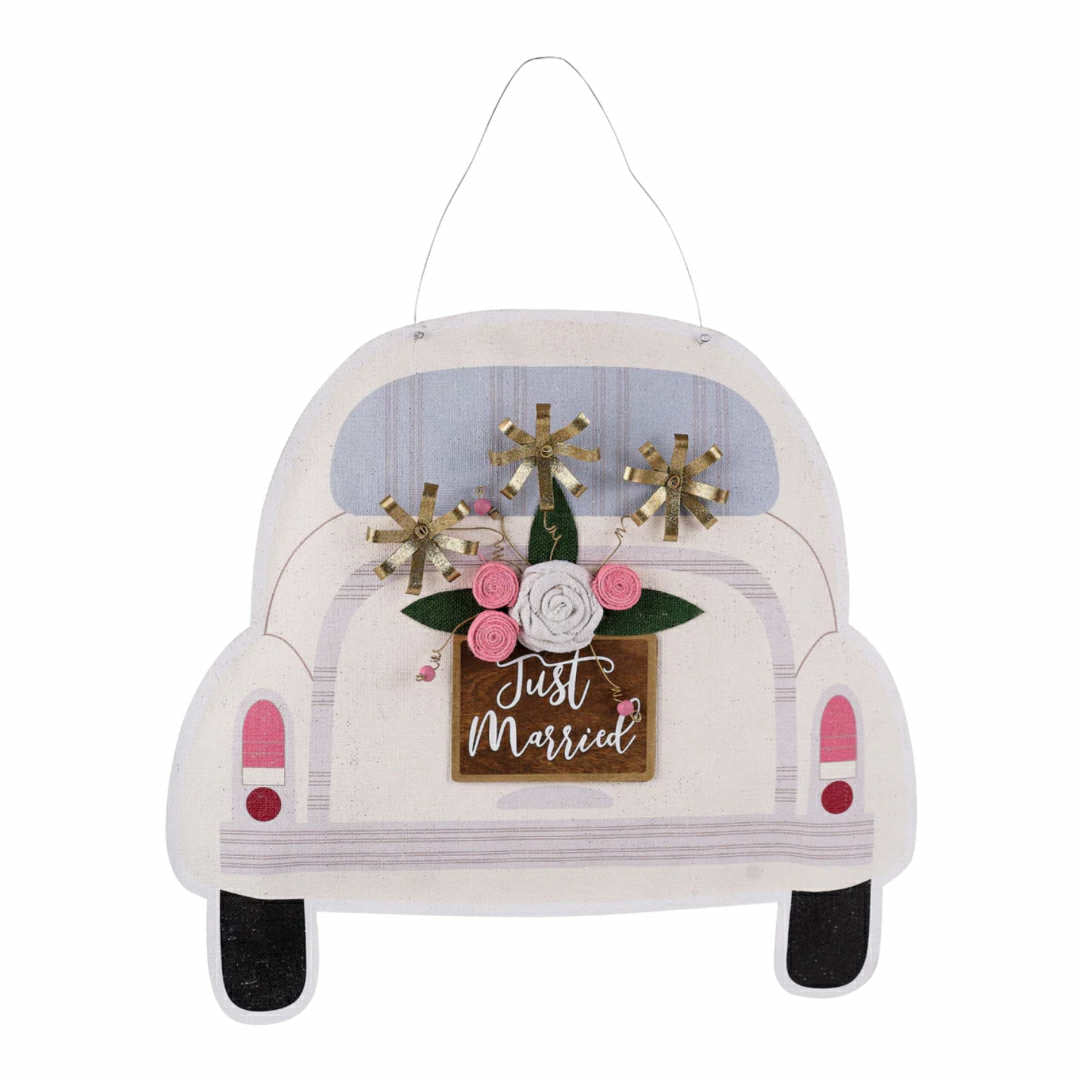 Just Married Car Burlap Door Hanger