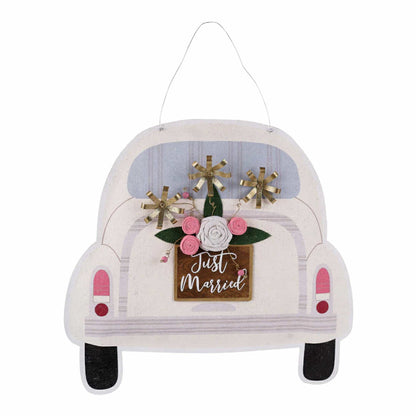 Just Married Car Burlap Door Hanger