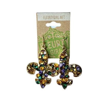 Mardi Gras Gem Fleur de Lis Earrings