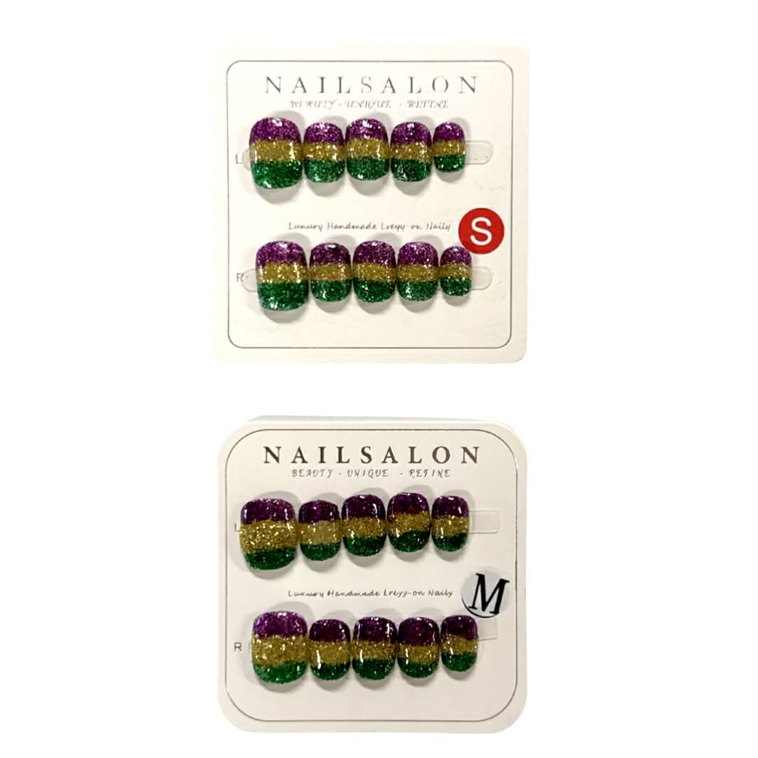 Mardi Gras Glitter Press on Nails
