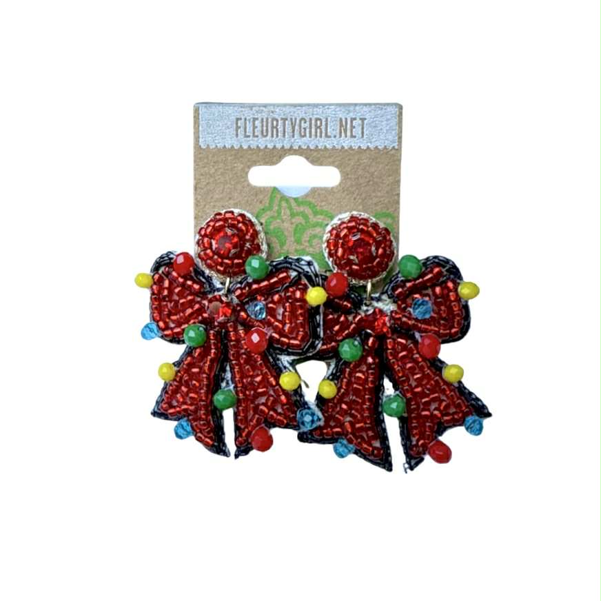 Festive Holiday Bow Beaded Earrings