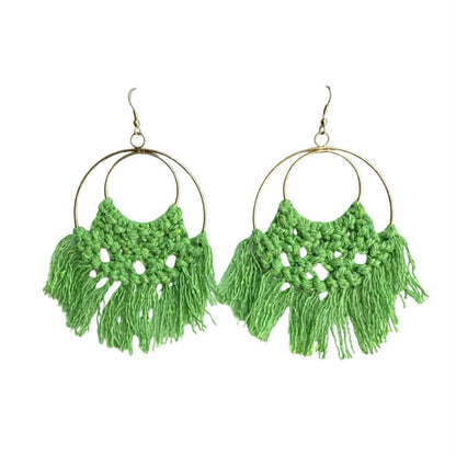 Macrame Hoop Earrings, Green