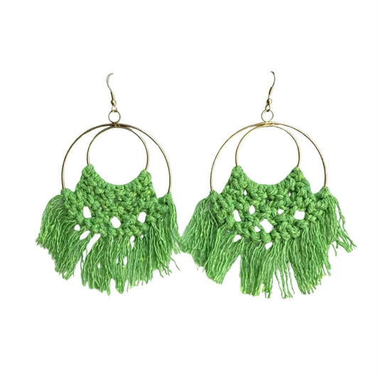 Macrame Hoop Earrings, Green