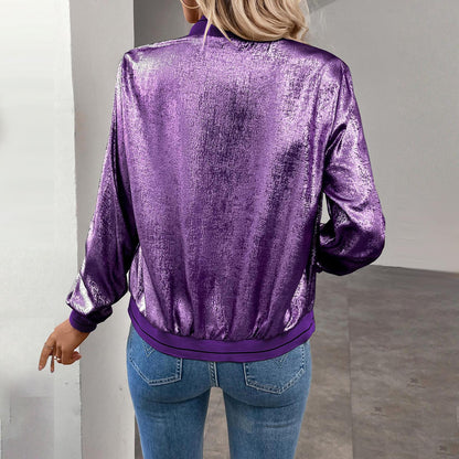 Metallic Bomber Jacket, Purple