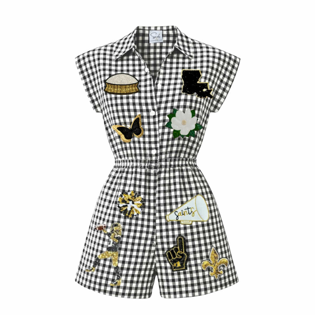 Gingham Black & Gold Romper