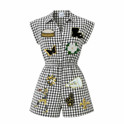 Gingham Black & Gold Romper