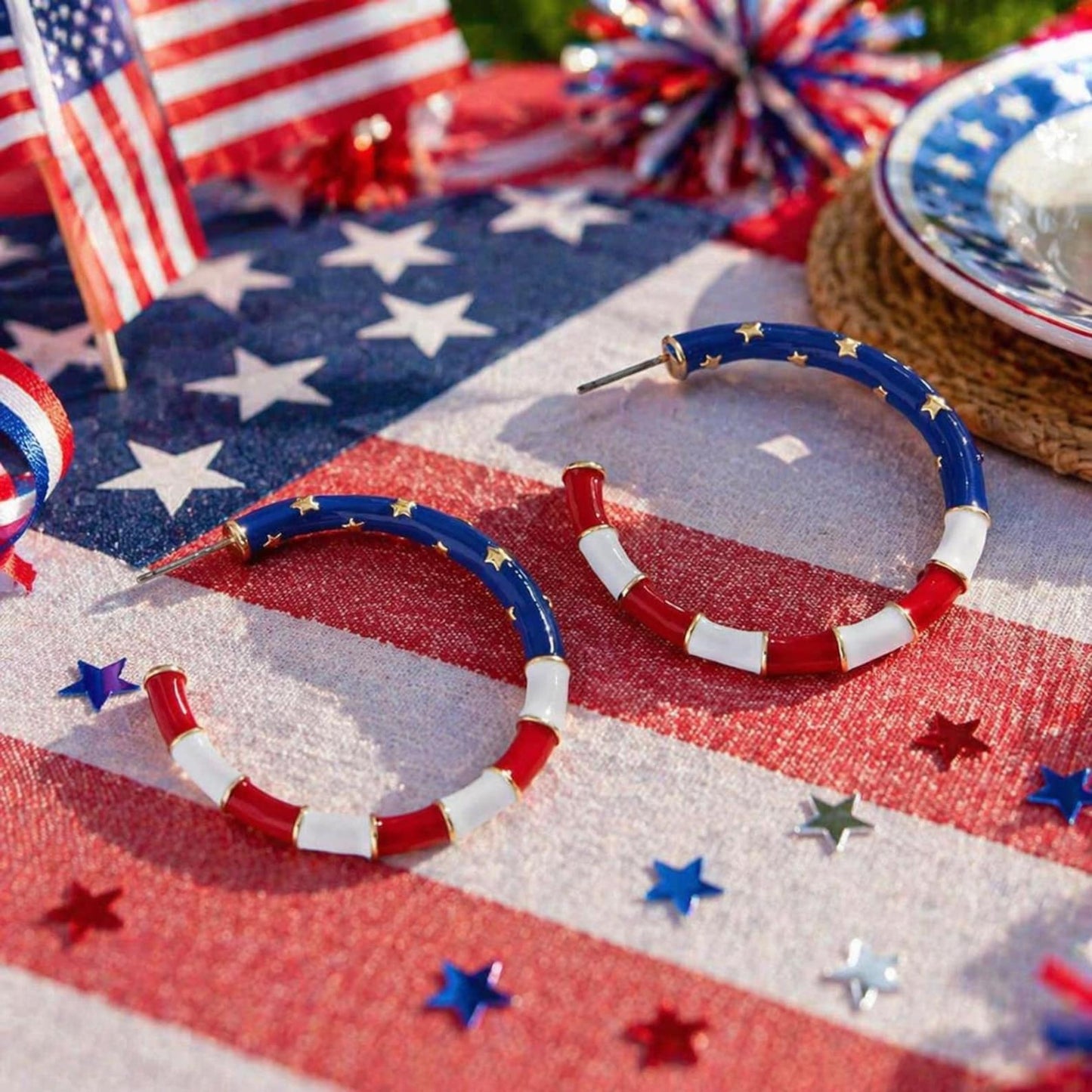 Patriotic Open Hoop Earrings